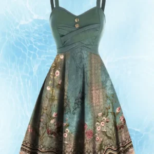 Vibrant Floral Print Cross Strap A-Line Cami Dress