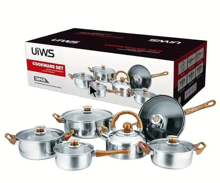 12-Piece Stainless Steel Cookware Set with Lids